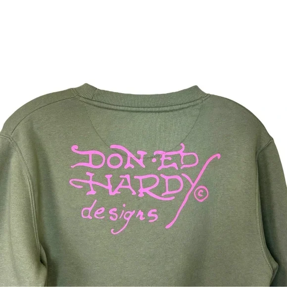 Ed Hardy - Women’s Y2k Graphic-Print Sweatshirt, Cropped, ‘Tattoo’ - Green Small - Picture 11 of 16